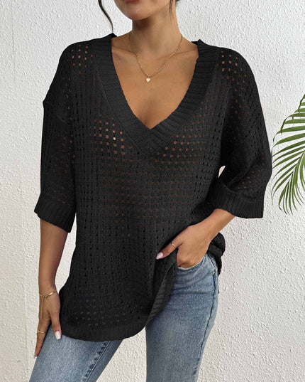 Hol geweven V-hals blouse
