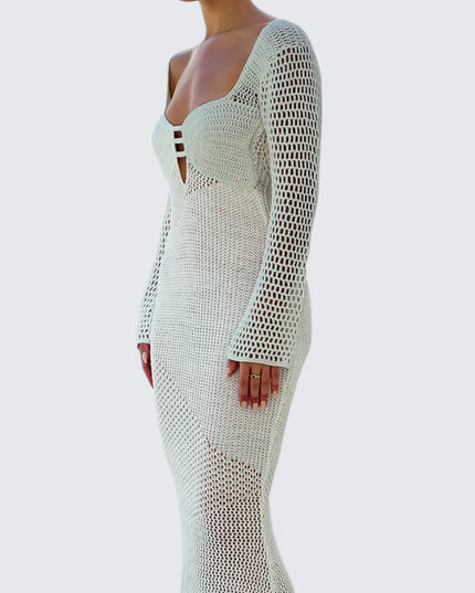 Luxe witte gebreide lange jurk