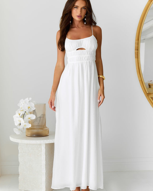 Witte elegante maxi-jurk met korset