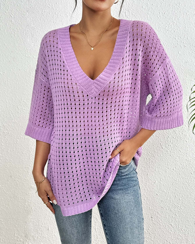Hol geweven V-hals blouse