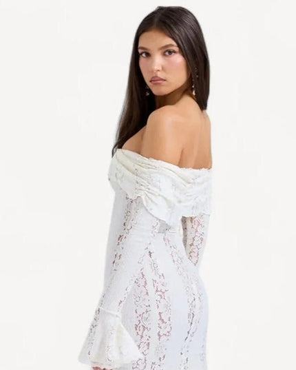 Syerra strapless maxi-jurk van wit kant