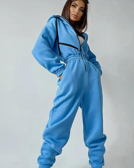 Jumpsuit met capuchon en trekkoord