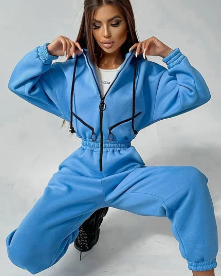 Jumpsuit met capuchon en trekkoord