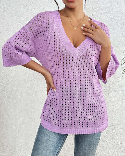 Hol geweven V-hals blouse