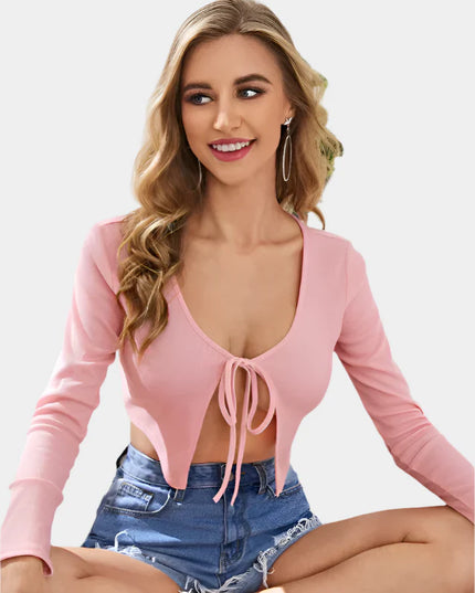 Shirt met lange mouwen en vetersluiting aan de voorkant
