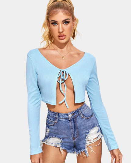 Shirt met lange mouwen en vetersluiting aan de voorkant