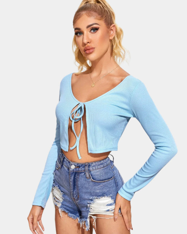 Shirt met lange mouwen en vetersluiting aan de voorkant