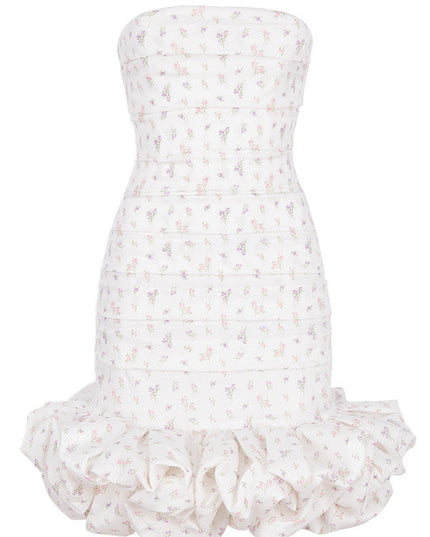 Witte strapless jurk met bloemenpatroon