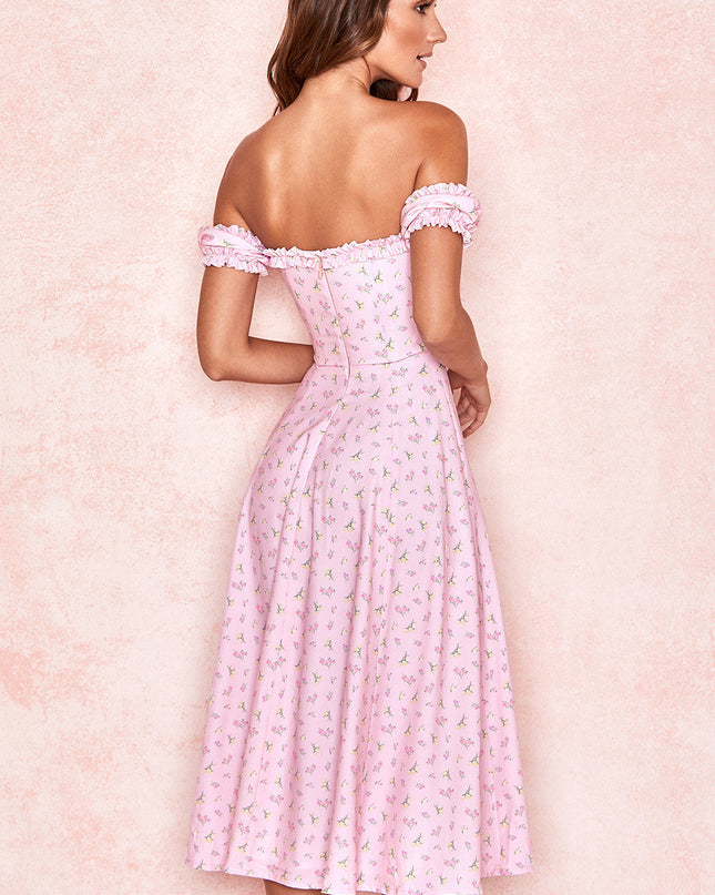 Lange strapless zomerjurk met bloemenmotief