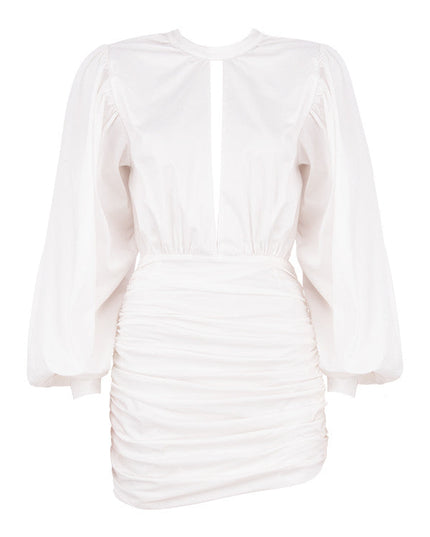 Witte mini-jurk met ronde halslijn