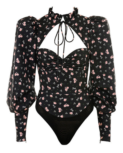 Zwarte korsetbody met bloemenpatroon