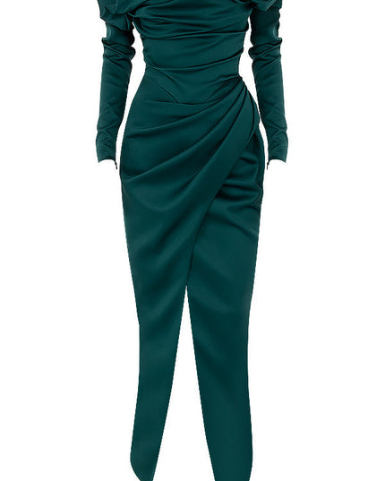 Smaragdgroene gedrapeerde strapless maxi-jurk