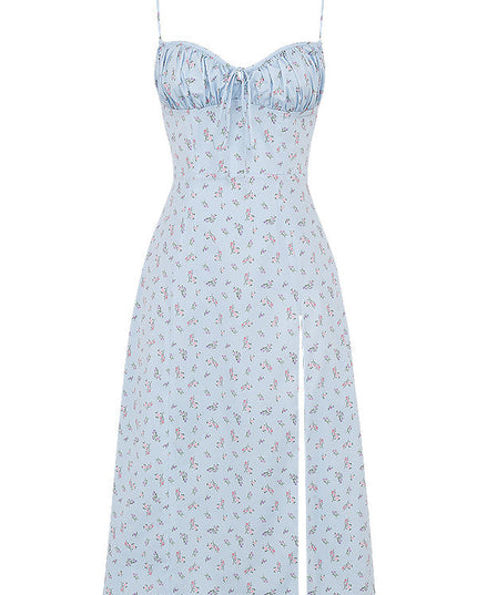 Bloemenjurk met bustier en uitgesneden been