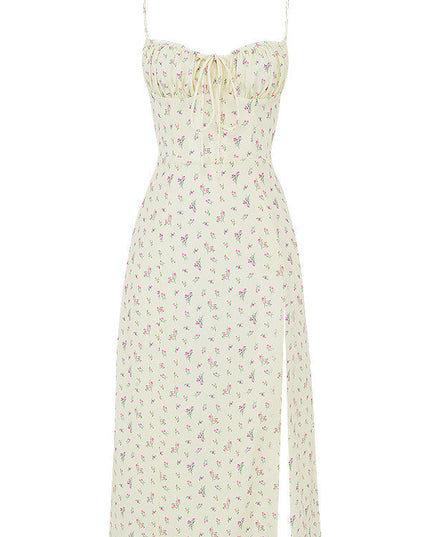 Bloemenjurk met bustier en uitgesneden been