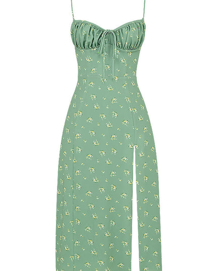 Bloemenjurk met bustier en uitgesneden been