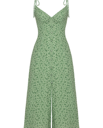 Tonaal bloemen maxi-jurkje met knopen