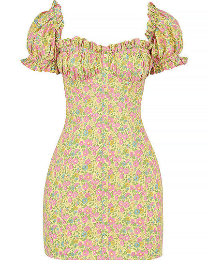 Mini-jurk met bloemen pofmouwen