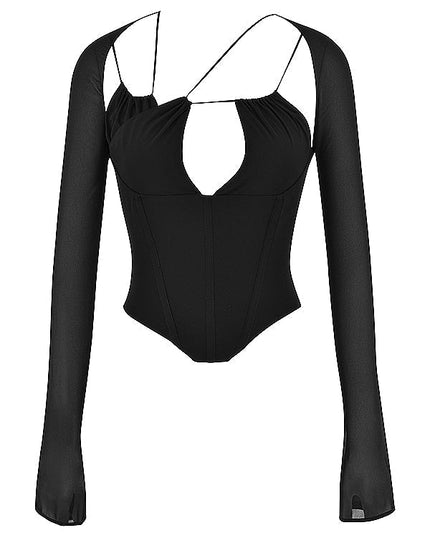 Zwarte chiffon korset met rits aan de achterkant