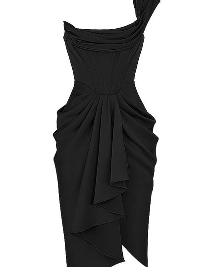 Middelgrote strapless satijnen jurk