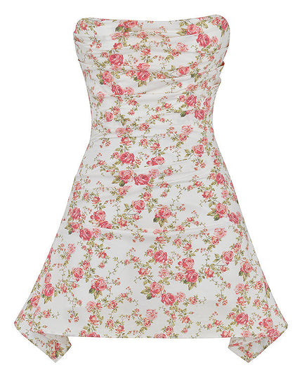 Strapless mini-jurk met rozenprint