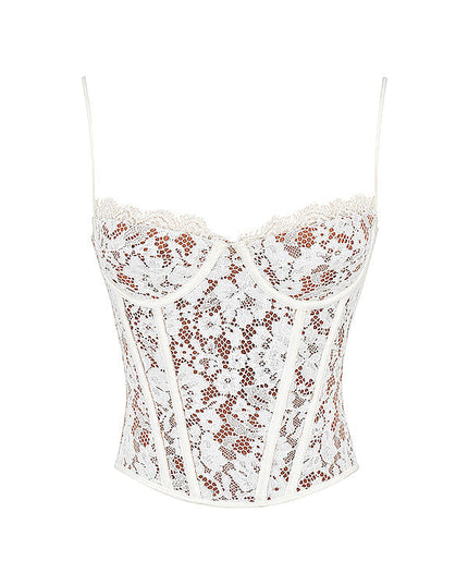Kanten korset en karamelkleurige broek