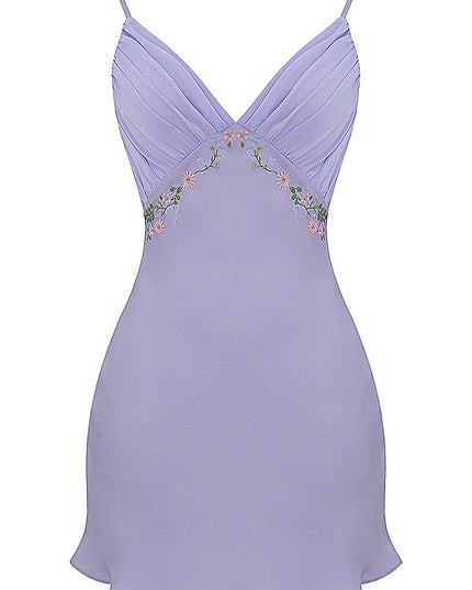 Lavendel geborduurde mini-jurk