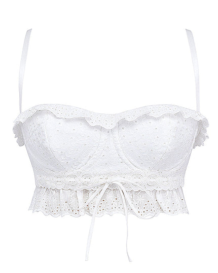 Witte bralettetop met borduursel en losse broek