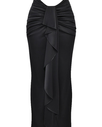 Zijden blouse top met gedrapeerde lange zijden rok