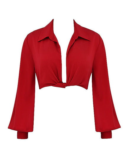 Zijden blouse top met gedrapeerde lange zijden rok