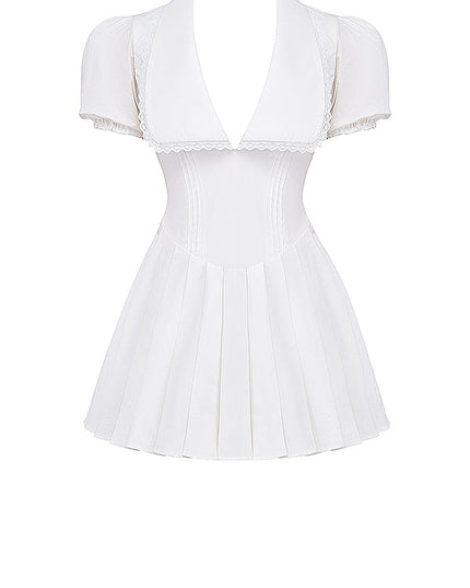 Witte mini-jurk met plooien