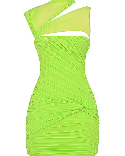 Neongroene geplooide mini-jurk