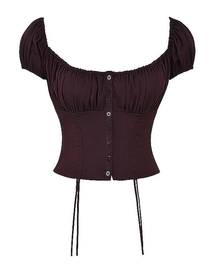 Diepbruine geplooide top en geplooide midi-rok