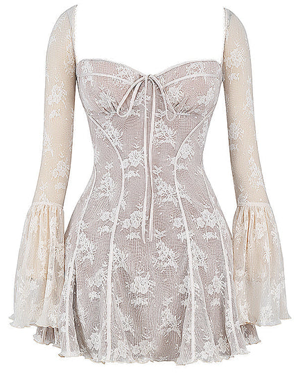 Crème mini-jurk met lange mouwen