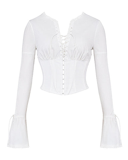 Witte kanten top met lange mouwen