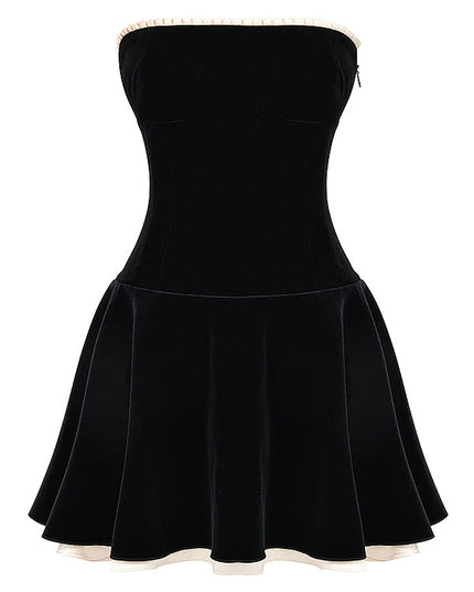 Strapless jurk van zwart fluweel