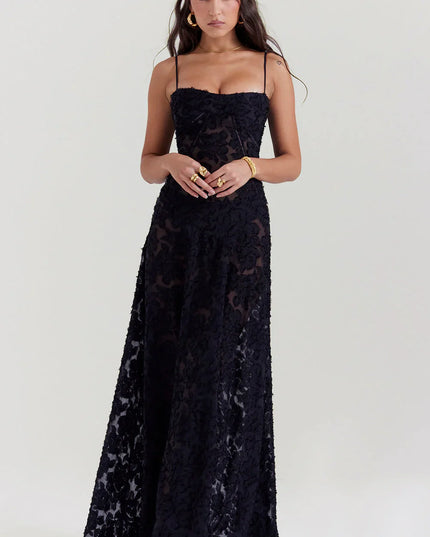 Evalina maxi-jurk met vetersluiting op de rug