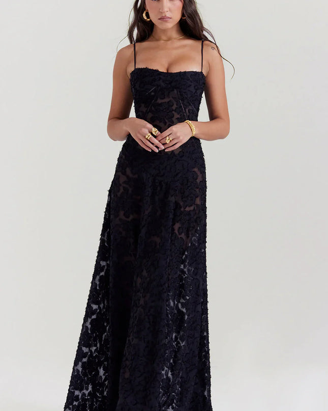 Evalina maxi-jurk met vetersluiting op de rug