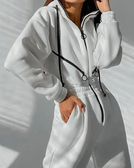 Jumpsuit met capuchon en trekkoord