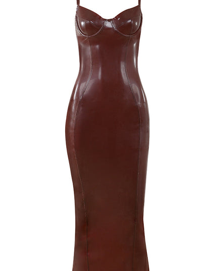 Chocolade elegante midi-jurk in latex