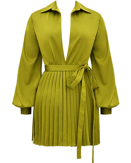 Chartreuse geplooide overhemdjurk