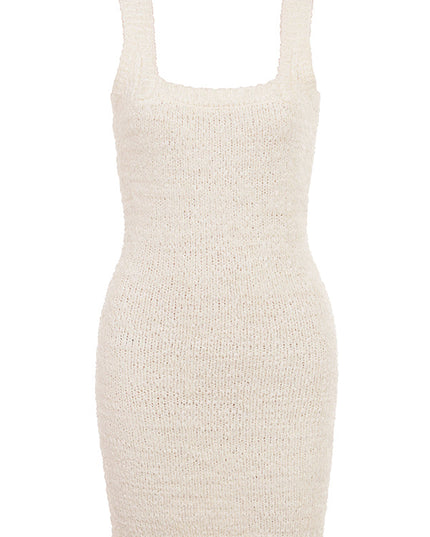 Crèmekleurige chenille gebreide mini-jurk