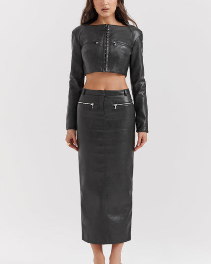 Cropped top van imitatieleer met lange rok
