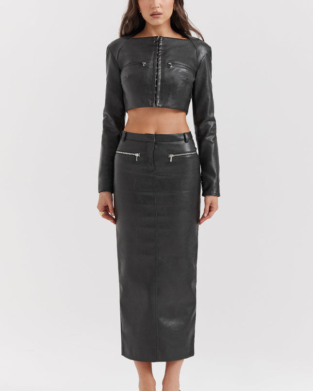 Cropped top van imitatieleer met lange rok