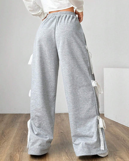 Wijde broek met kanten strik