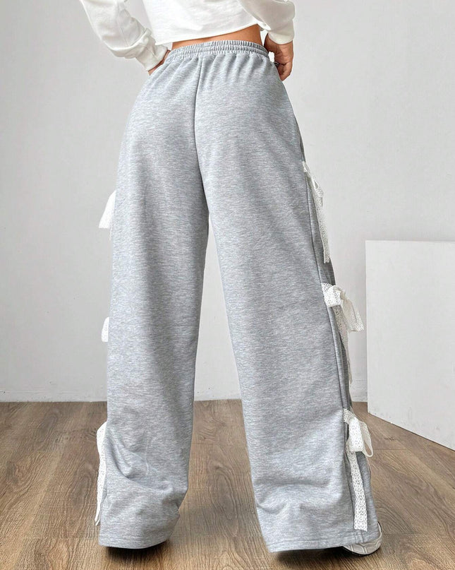 Wijde broek met kanten strik
