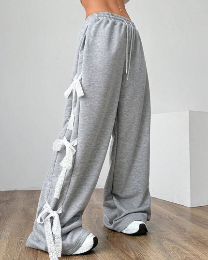 Wijde broek met kanten strik
