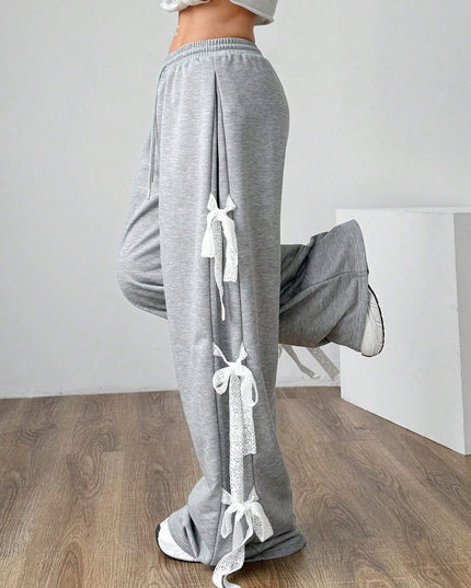 Wijde broek met kanten strik