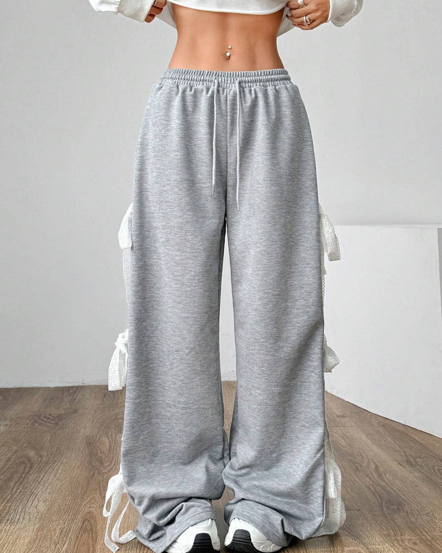 Wijde broek met kanten strik