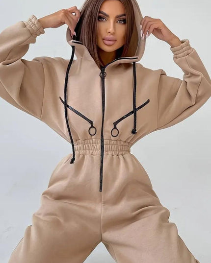 Jumpsuit met capuchon en trekkoord