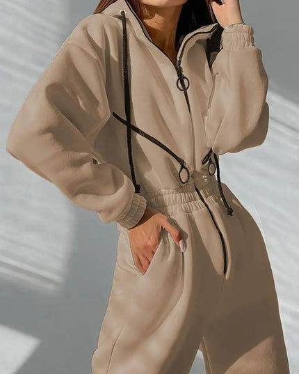 Jumpsuit met capuchon en trekkoord